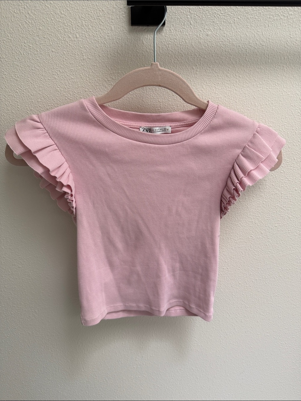 Zara Pink Ruffle Sleeve Ribbed Top